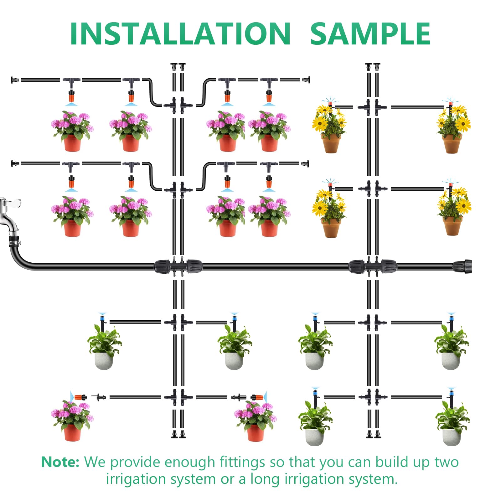 Kit de sistema de riego por goteo de 265 pies, sistema de nebulización automática de riego de jardín de 163 piezas para invernadero, patio, césped, planta