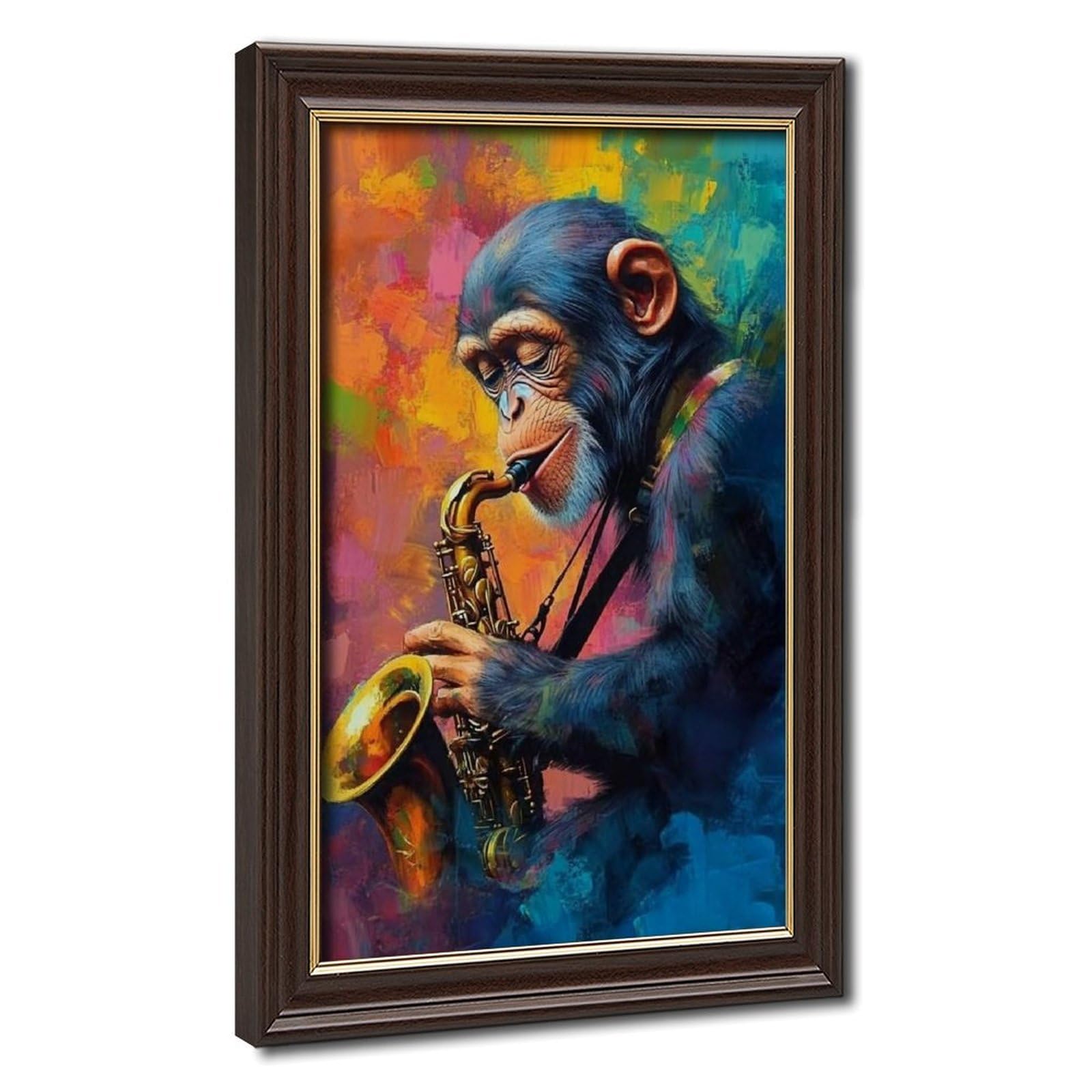 Pyberon Mokume Gane Frame-Style Monkey Canvas Poster For Bedroom Decor Gift