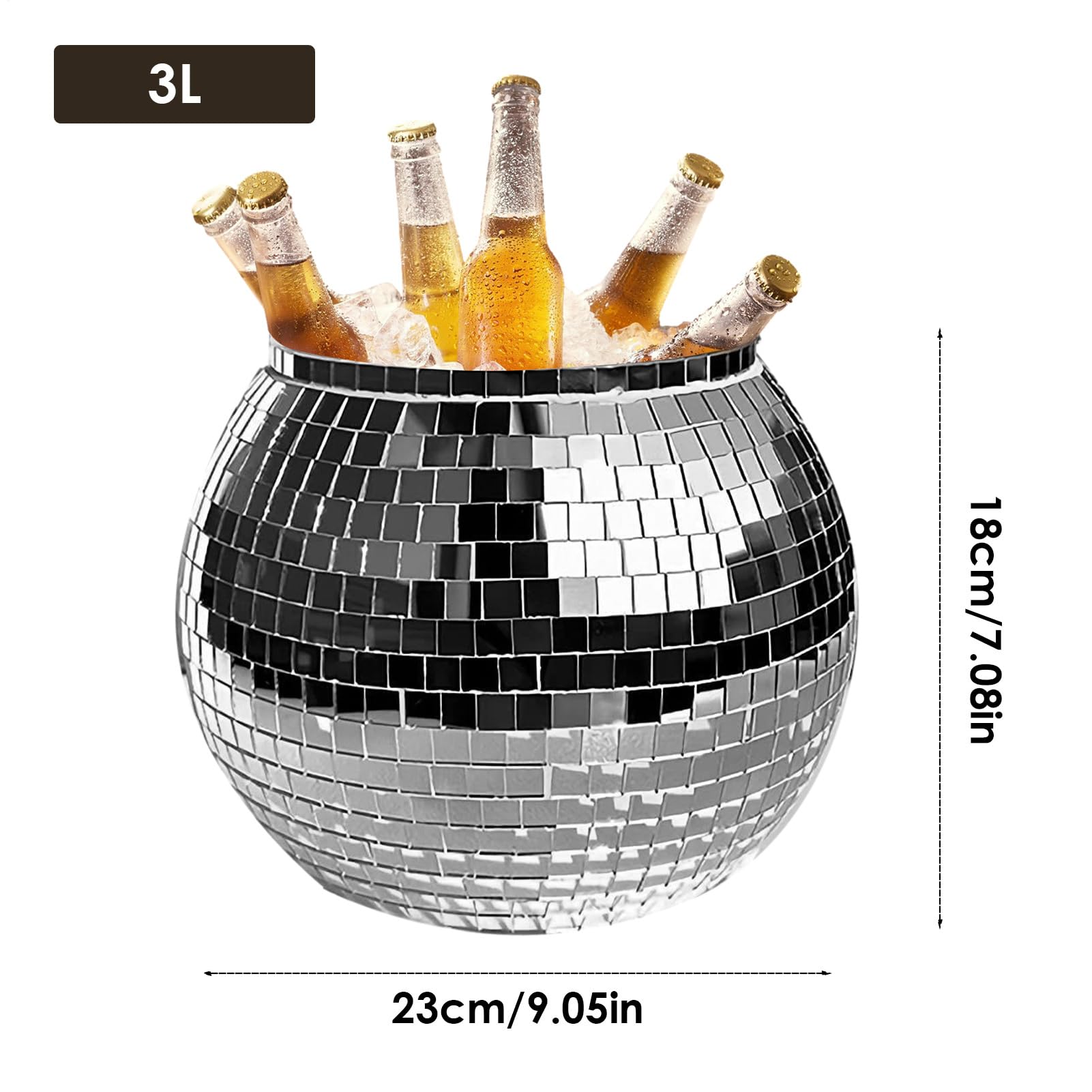 Cubitera Para Champán - Diseño De Bola De Discoteca, Enfriador Grande Para Cócteles Y Bebidas De 3 Litros | Accesorios De Bar Reflectantes Para Vino, Cerveza Y Champán, Vasos Elegantes Para Fiestas En