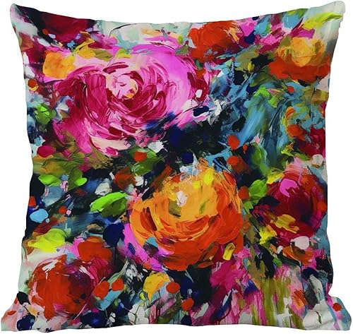 Miniatura 6 de Funda de cojín de 18 x 18 pulgadas con diseño floral de rosa brillante y colorida, funda de almohada de inspiración asiática Eurosham Accent Toss