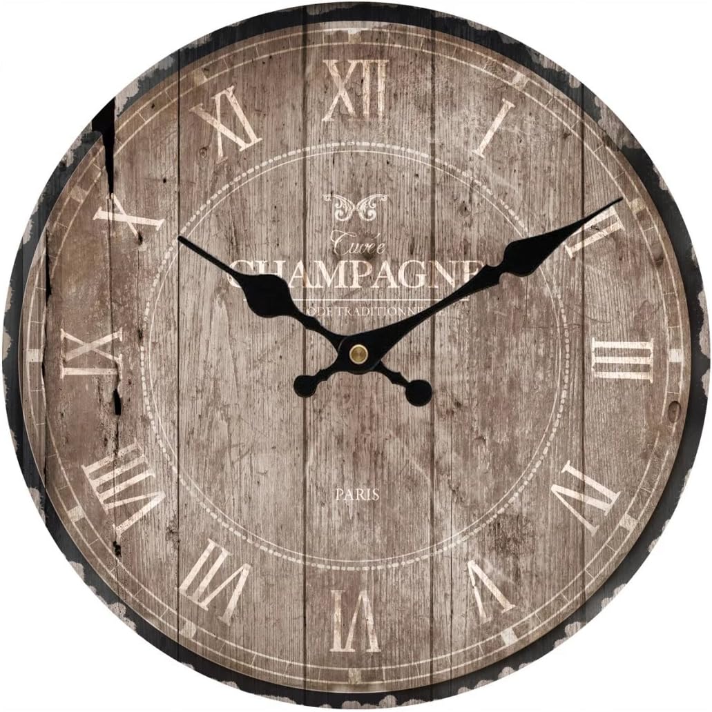 14inches Diameter Vintage Paris Style Roman Numeral Design Wooden Round Wooden Decorative Wall Clock