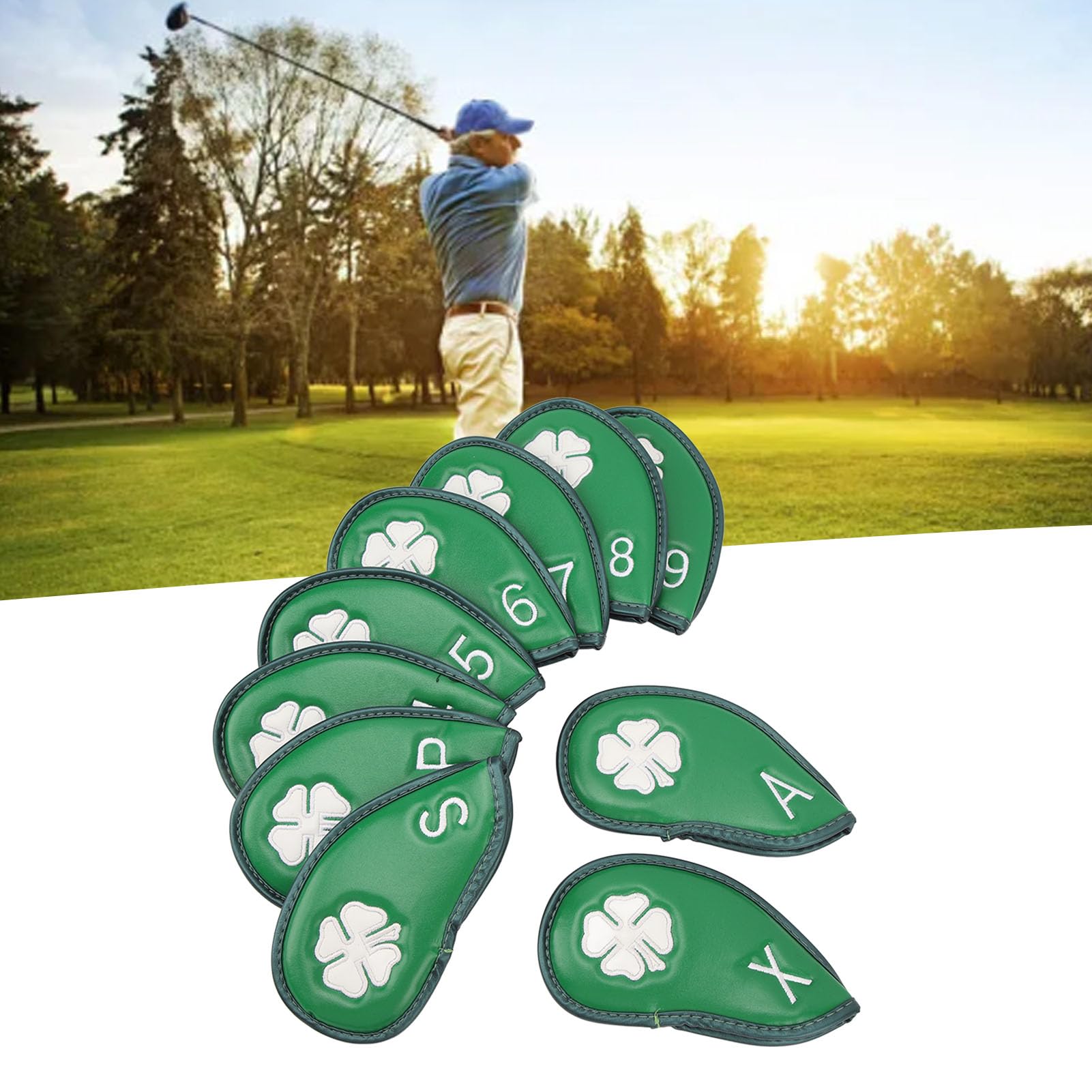 Coperture per Mazze da Golf, 10 Pezzi Coperture per Ferri da Golf Modello Quadrifoglio PU Set di Coperture per Ferri da Golf Delicate Impermeabili per la Maggior Parte delle