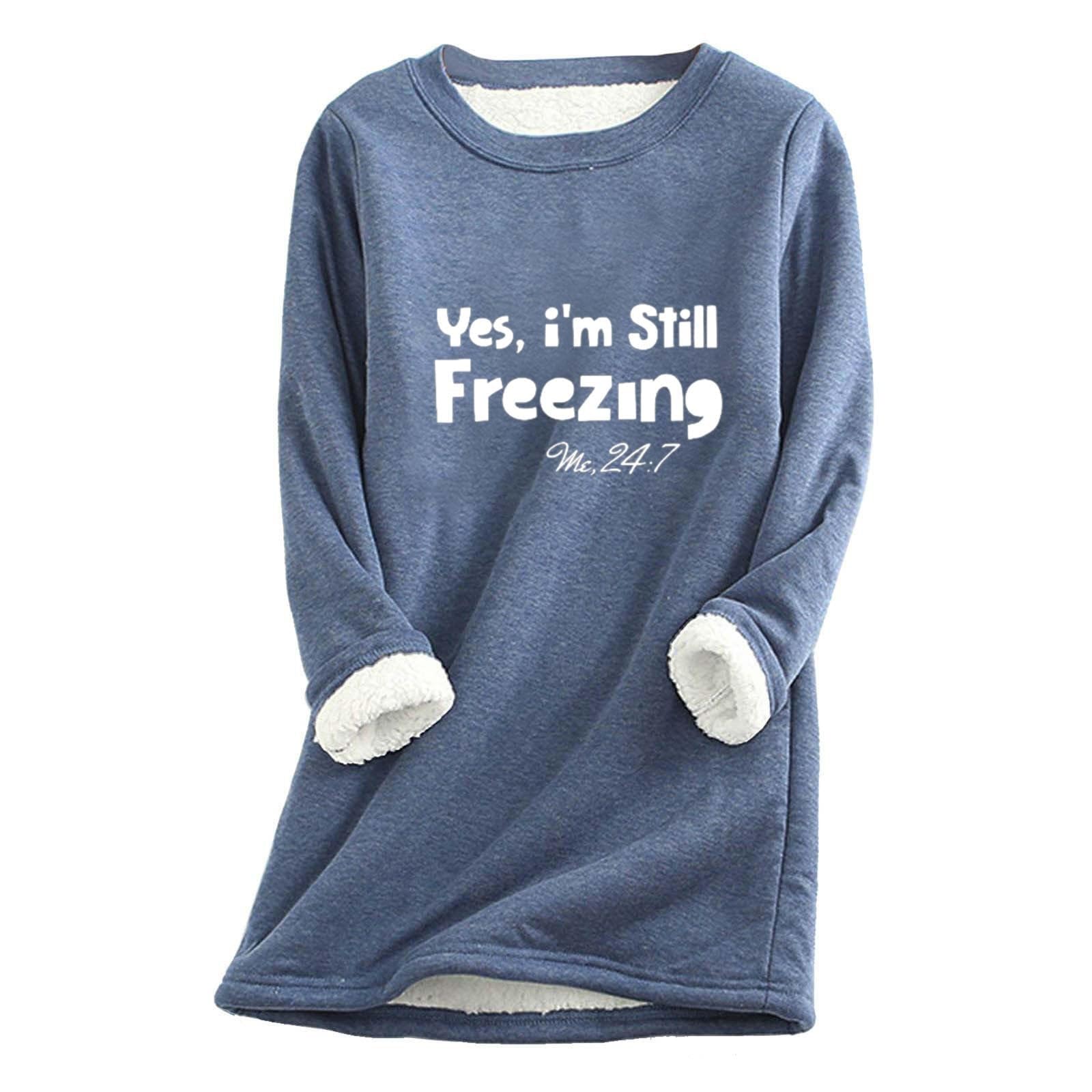 Thick Fleece Warm Sweatshirt for Women UK Autumn&Winter Warm Jumpers Ladies Vintage Thermal Argyle Print Plush Sweater Casual Velvet Solid Tops Yes I'm Still Cold Costumes