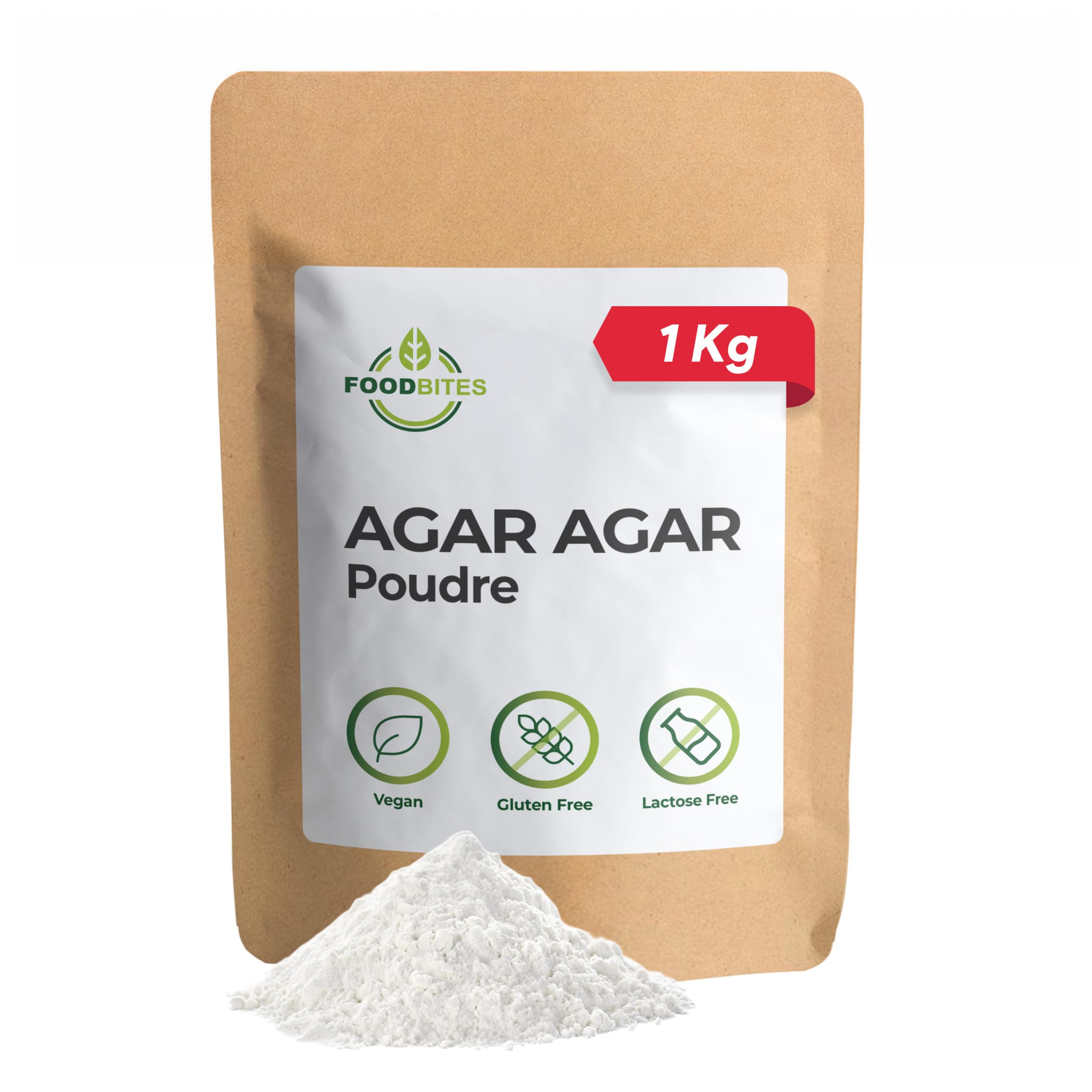Food Bites Agar Agar Poudre Alimentaire 1 Kg - Gélatine en Poudre Épaississant pour Desserts, Cuisine Moléculaire & Mixologie - Gelatine Vegetale 100% Pure - eBook OFFERT 20 Recettes