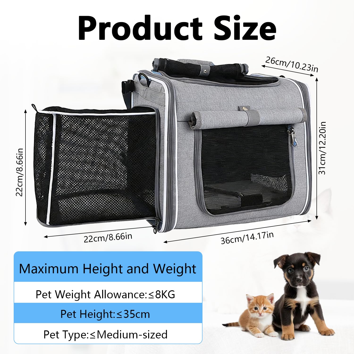 Cesta de bicicleta para perros, mochila expandible suave para transportar mascotas con 4 puertas abiertas, 4 ventanas de malla para perros pequeños, gatos y cachorros