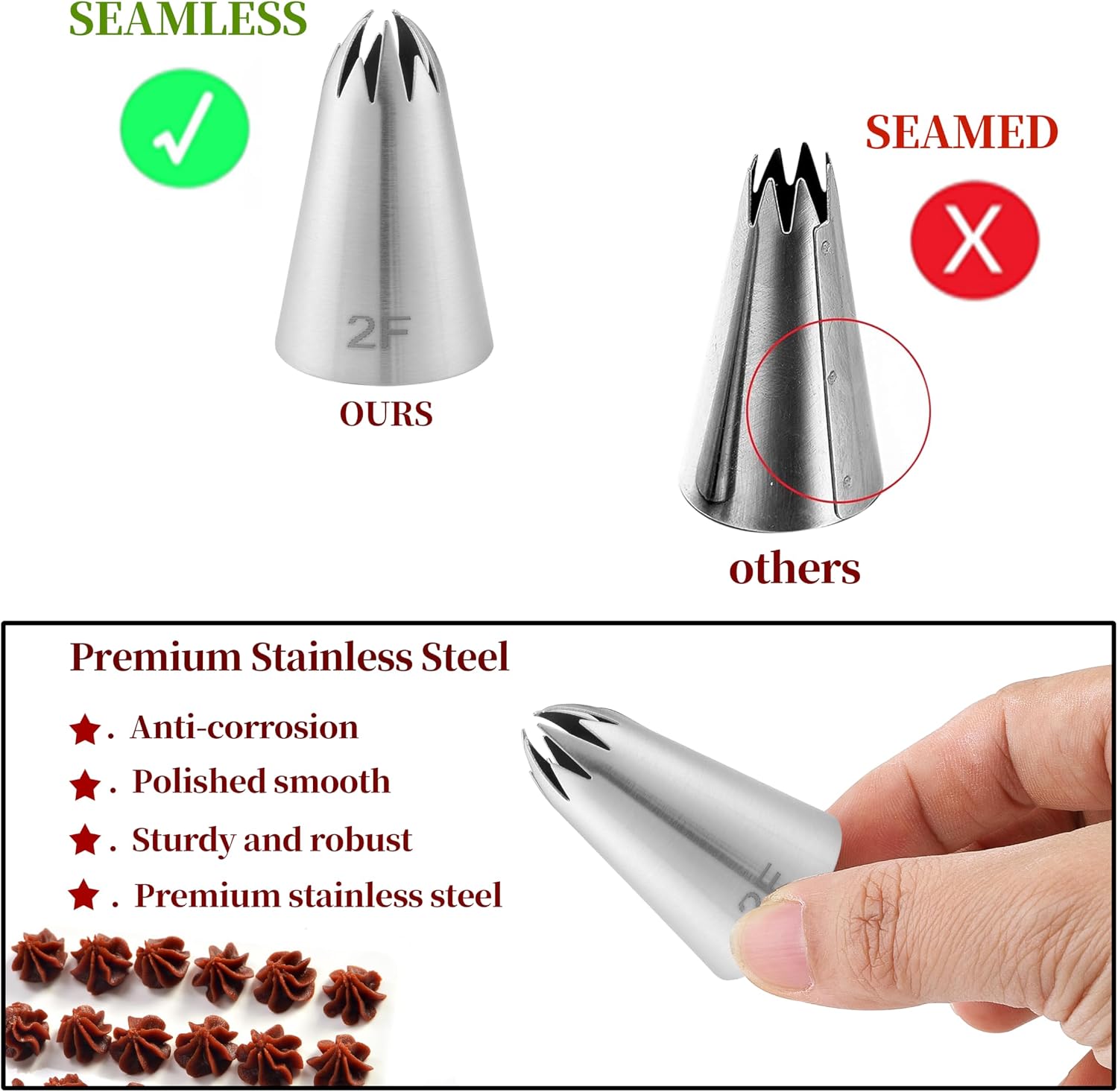 12 PCS Large Piping Tips, Stainless Steel Icing Tips Set for Cupcake Cake