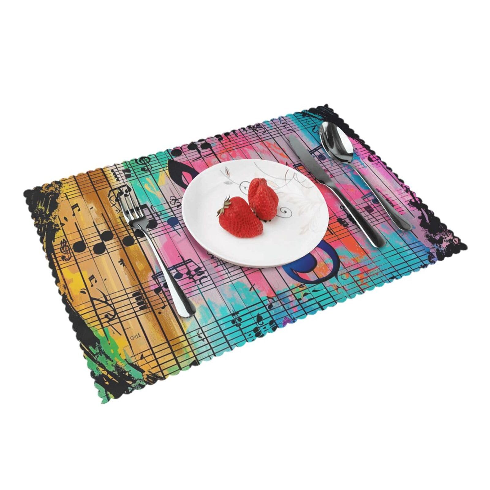 Music Notes Printed Placemat Heat Resistant Place Mats Set of 4 PCS Washable Kitchen Table Mats, 12x18 Inch