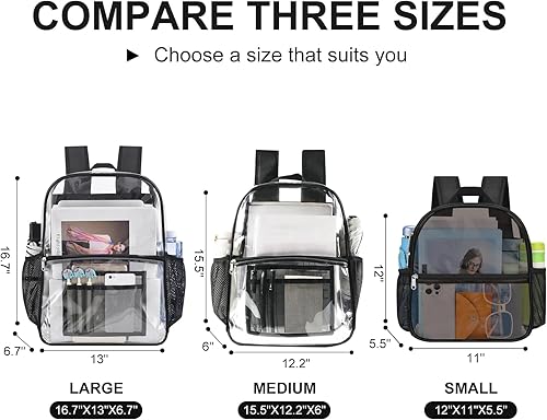 Miniatura 3 de Mochila Transparente USPECLARE Aprobada para Estadio 12×6×12, Bolsa Transparente Resistente al Agua para Eventos de Estadio, Concierto, Trabajo y