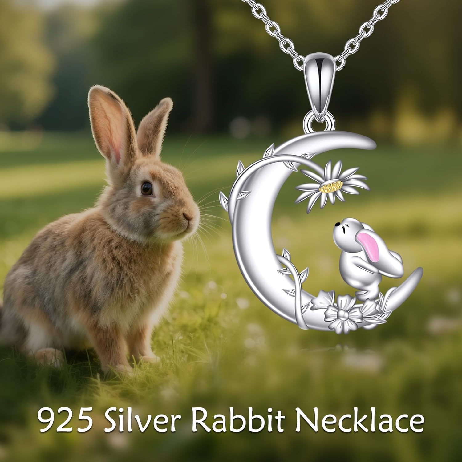 YAFEINI Bunny Necklace 925 Sterling Silver Moon Bunny Pendant Necklace Rabbit Jewelry for Women - Image 6