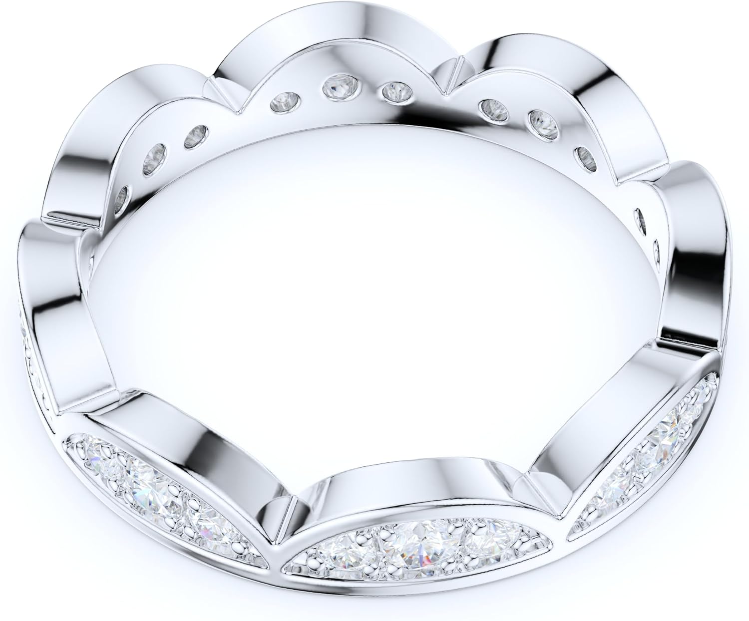 THELANDA Sterling Silver Stackable Waves Crown Simulated Round Diamond or Genuine Moissanite Full Eternity Band Wedding Ring