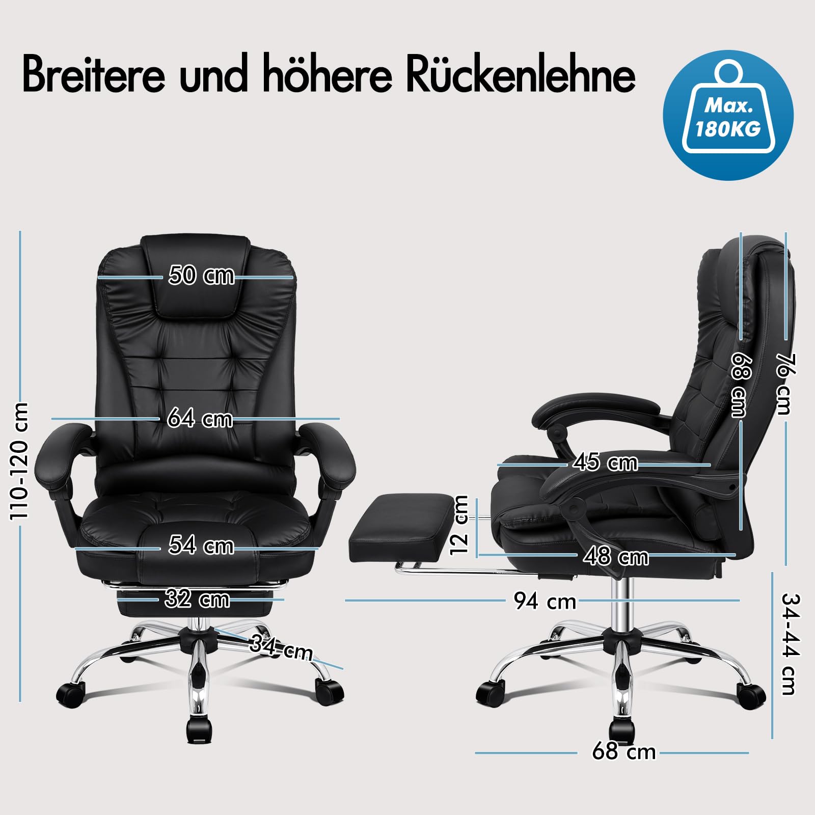 ALFORDSON Ergonomisch Bürostuhl Massage Wärmefunktion,PU-Leder Schwarz