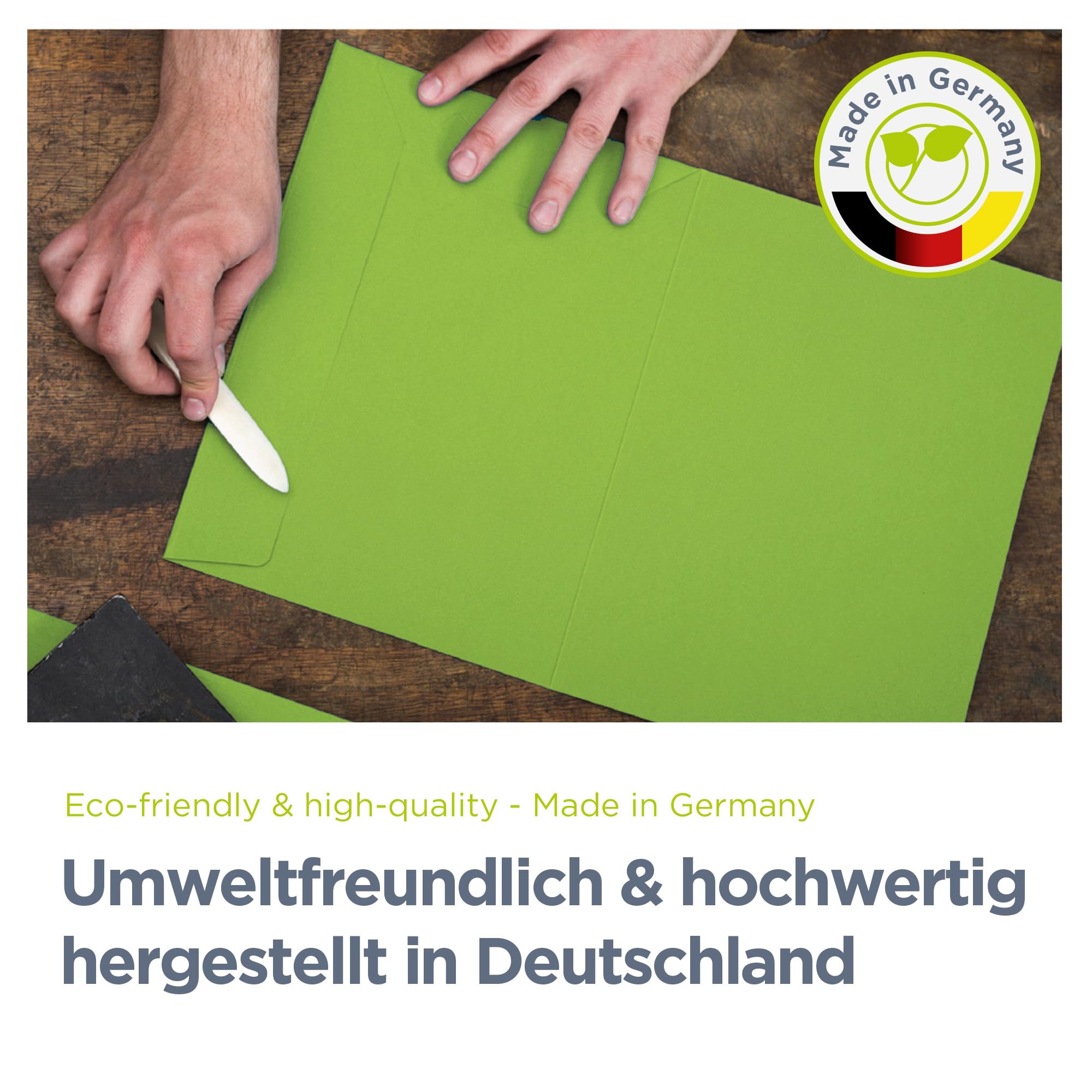 100 x Präsentationsmappe für A4 in weiß, FSC® MIX 70%, sehr stabile Dokumentenmappe 320g/m² Karton mit Visitenkartenschlitz, passt in C4-Umschlag, Made in Germany, direkt vom Hersteller Werbegrün