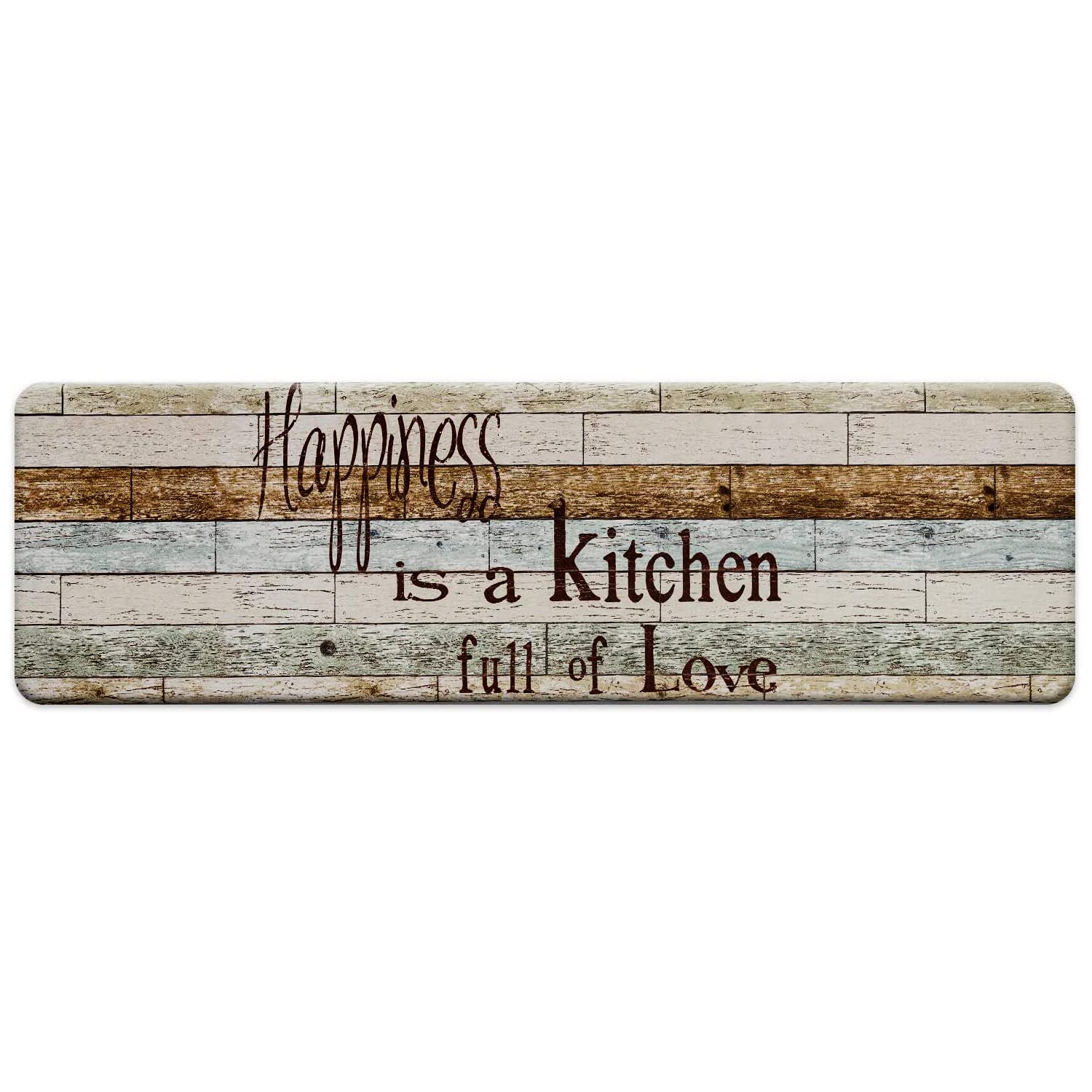 FRESHMINT Farmhouse Kitchen Mats Cushioned Anti-Fatigue Comfort Mat for Home & Office Ergonomically Engineered Memory Foam Kitchen Rug Waterproof Non-Skid, 59" by 17",Happiness