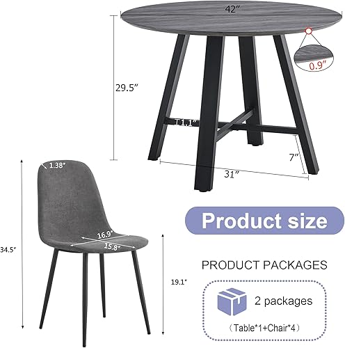 Miniatura 3 de Juego de mesa de comedor redonda para 4, mesa de comedor y sillas de cocina moderna para 4,42 pulgadas, juego de mesa de comedor para 4, juego de