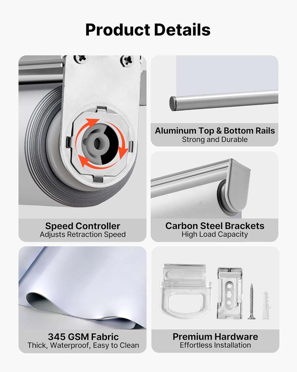 VEVOR Cordless Roller Shades, 34 x 72 in, Pull Down Blackout Blinds for Windows Room Darkening, Thermal Insulated, Easy to Install, Blackout Roller Shades for Bedroom, Bathroom, Home, Office, White