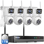 Hiseeu Wireless Security Camera System, 5G & 2.4G WiFi, Outdoor Camera for Home Security, Dual Lens, 360° Pan & Tilt, Auto Tracking, Color Night Vision, 1TB HDD No Subscription, WiFi Pro, Need