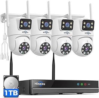 Hiseeu Wireless Security Cameras Outdoor, 5G & 2.4G WiFi Pro, Wireless Home Security Camera System, Dual Lens, 360° Pan & Tilt, Auto Tracking, Color Night Vision, 1TB HDD No Subscription, Need Plug In