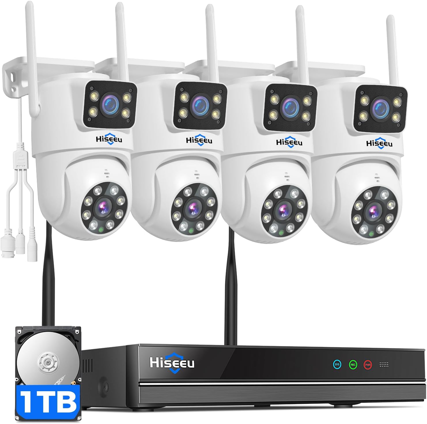 Hiseeu Wireless Security Cameras Outdoor, 5G & 2.4G WiFi Pro, Wireless Home Security Camera System, Dual Lens, 360° Pan & Tilt, Auto Tracking, Color Night Vision, 1TB HDD No Subscription, Need Plug In