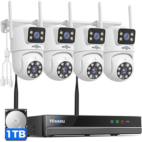 Hiseeu Wireless Security Cameras Outdoor, 5G & 2.4G WiFi Pro, Wireless Home Security Camera System, Dual Lens, 360° Pan & Tilt, Auto Tracking, Color Night Vision, 1TB HDD No Subscription, Need Plug In