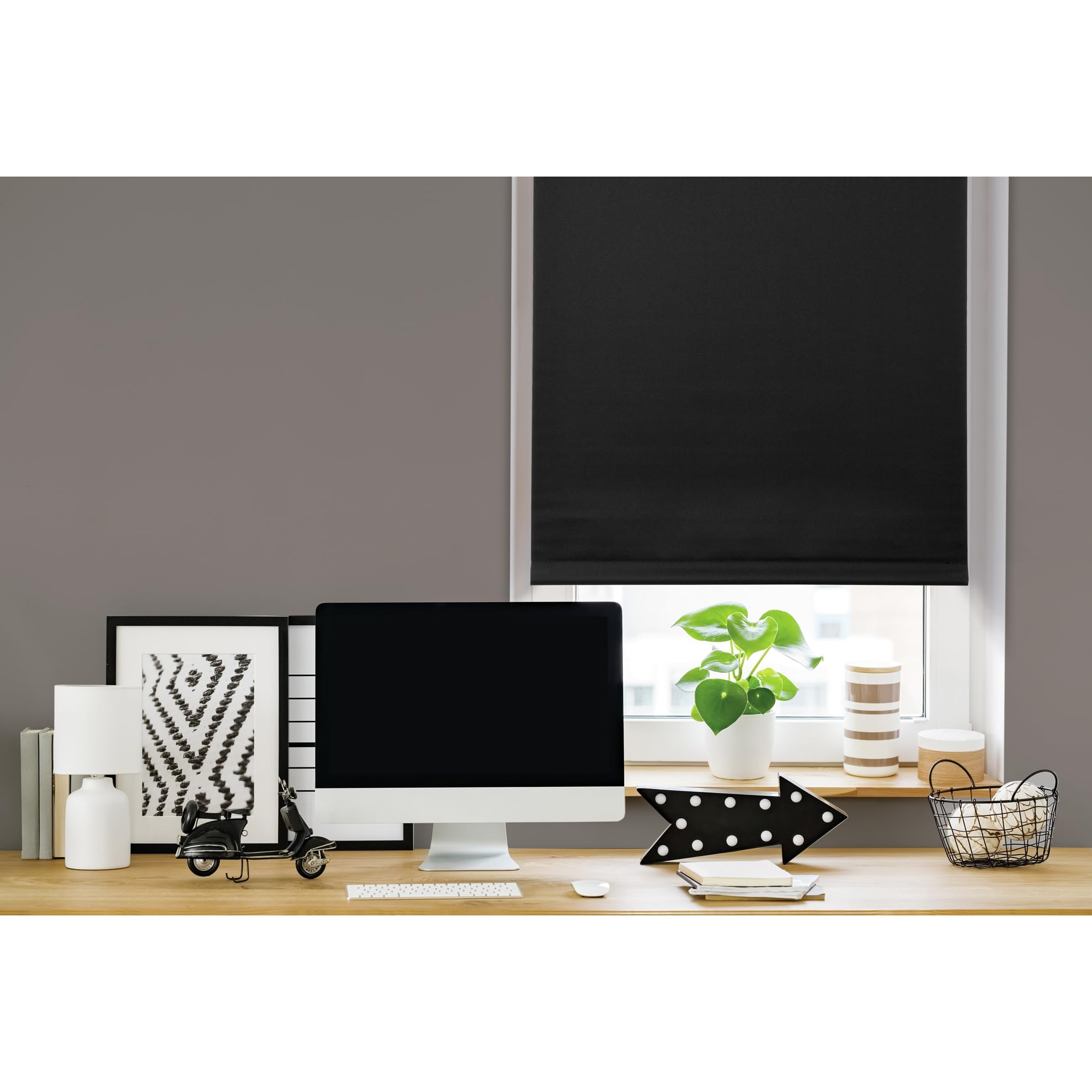 GARDINIA EASYFIX Rollo mit Thermo-Rückseite zum Klemmen oder Kleben, Verdunklungsrollo ohne Bohren, Hitzeschutz, Energiesparend, Schwarz, 100 x 150 cm (BxH)