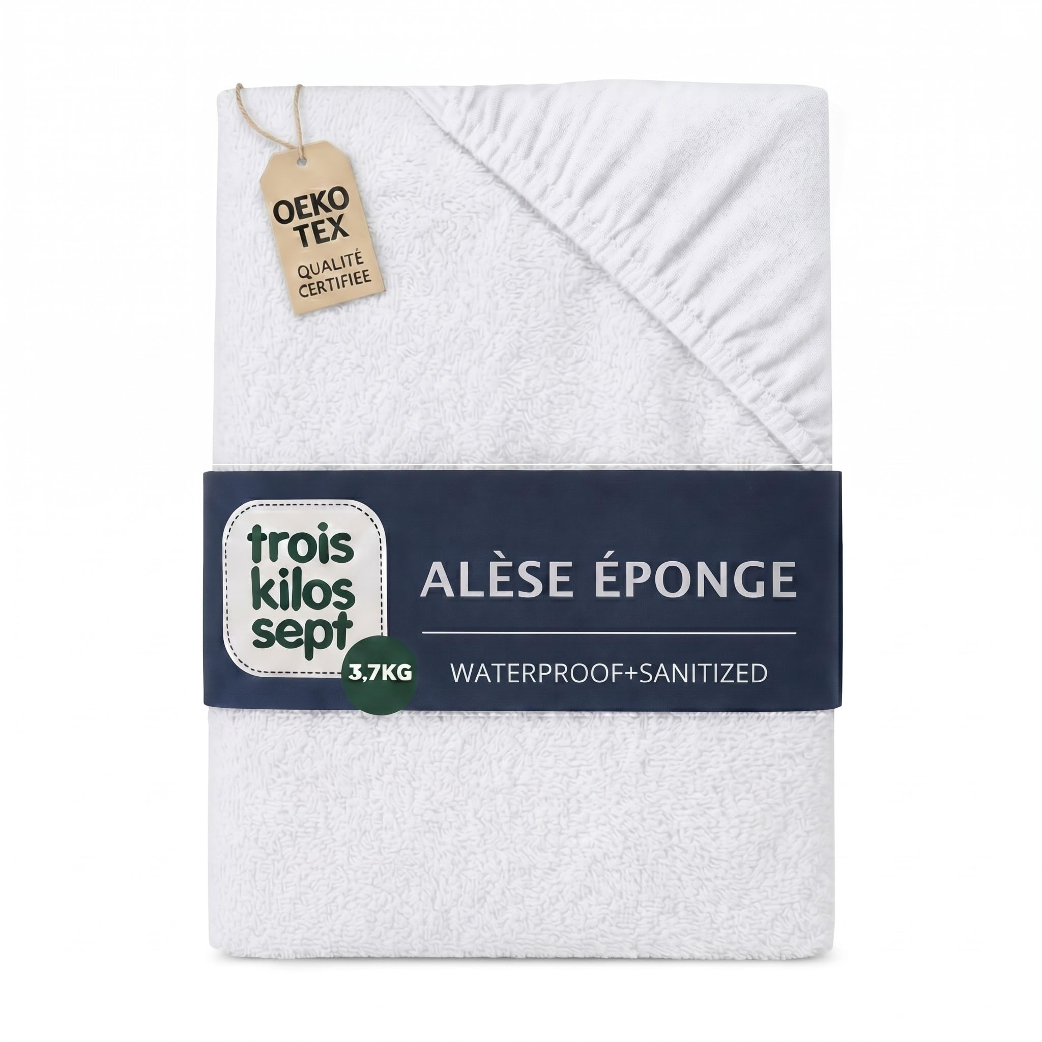 TROIS KILOS SEPT - Protège Matelas Bébé 70 x 140 cm - Alèse en Éponge Imperméable - ACertifié OEKO-​TEX® - Antibactérien et Absorbant - Traitement SANITIZED - Blanc