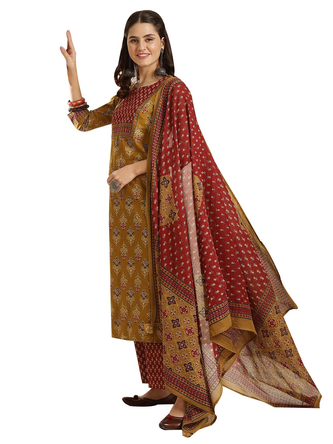 gulmohar jaipur Women's Cotton Calf Length Printed Straight Kurta Suit Set-picture-44