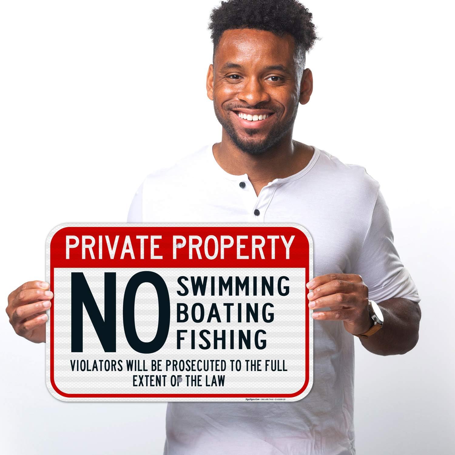 Private Property, No Swimming, Boating Fishing Sign, 12x18 Inches, 3M EGP Reflective .063 Aluminum, Fade Resistant, Easy Mounting, Indoor/Outdoor Use, Made in USA