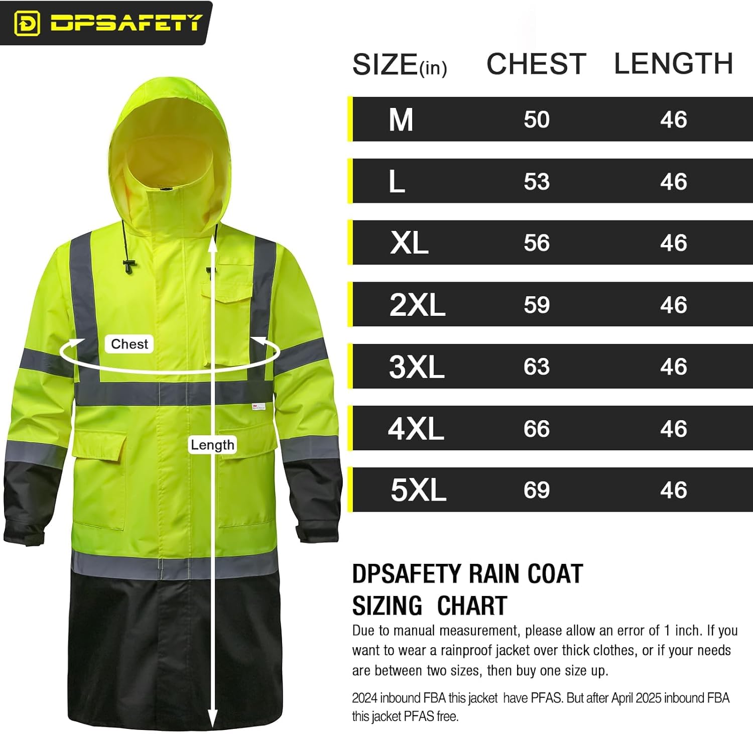 Reflective Rain jackets for men waterproof,Hi Vis Rain Coat With 3M Reflective Strips,High Visibility Class 3 Rain Gear With 2 large pockets,Zipper,Black Bottom Lime,Medium - Image 7
