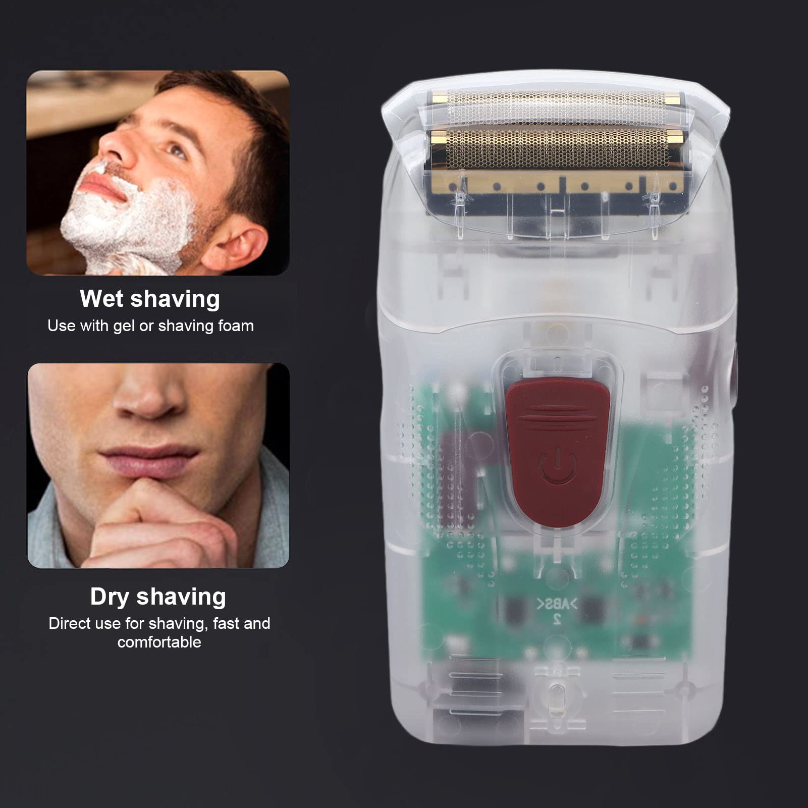 Cordless Shaver, Waterproof Men Electric Razor Transparent Shell USB Charging for Home for Travel