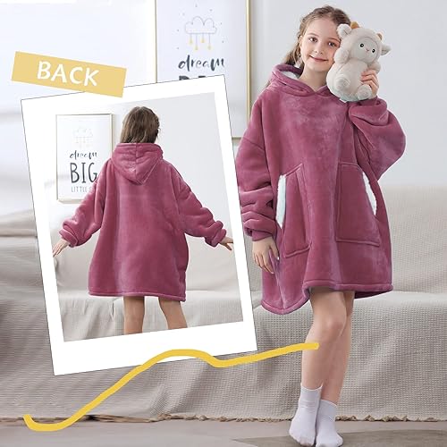 Miniatura 3 de Kipswiza Manta de gran tamaño, suave y cálida, de forro polar, sudadera con capucha grande y gruesa para adultos, mujeres y hombres, E (rosa