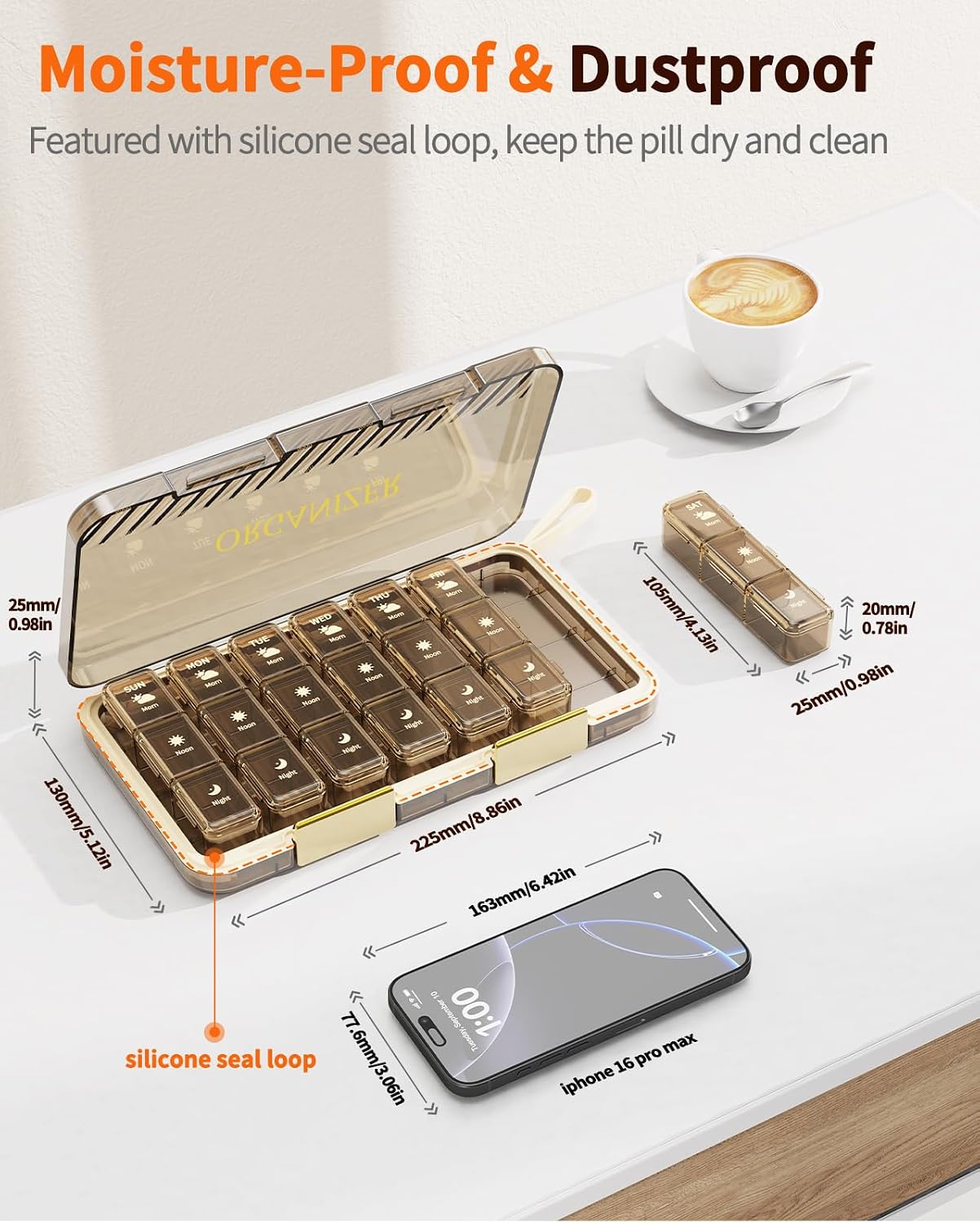 【Upgraded】 Pill Organizer 3X a Day, Large 7 Day 3 Times a Day Weekly Pill Box with 7 Detachable Pill Containers, Portable Daily Travel Medicine Pill Case Medicine Organizer for Fish Oil Supplement