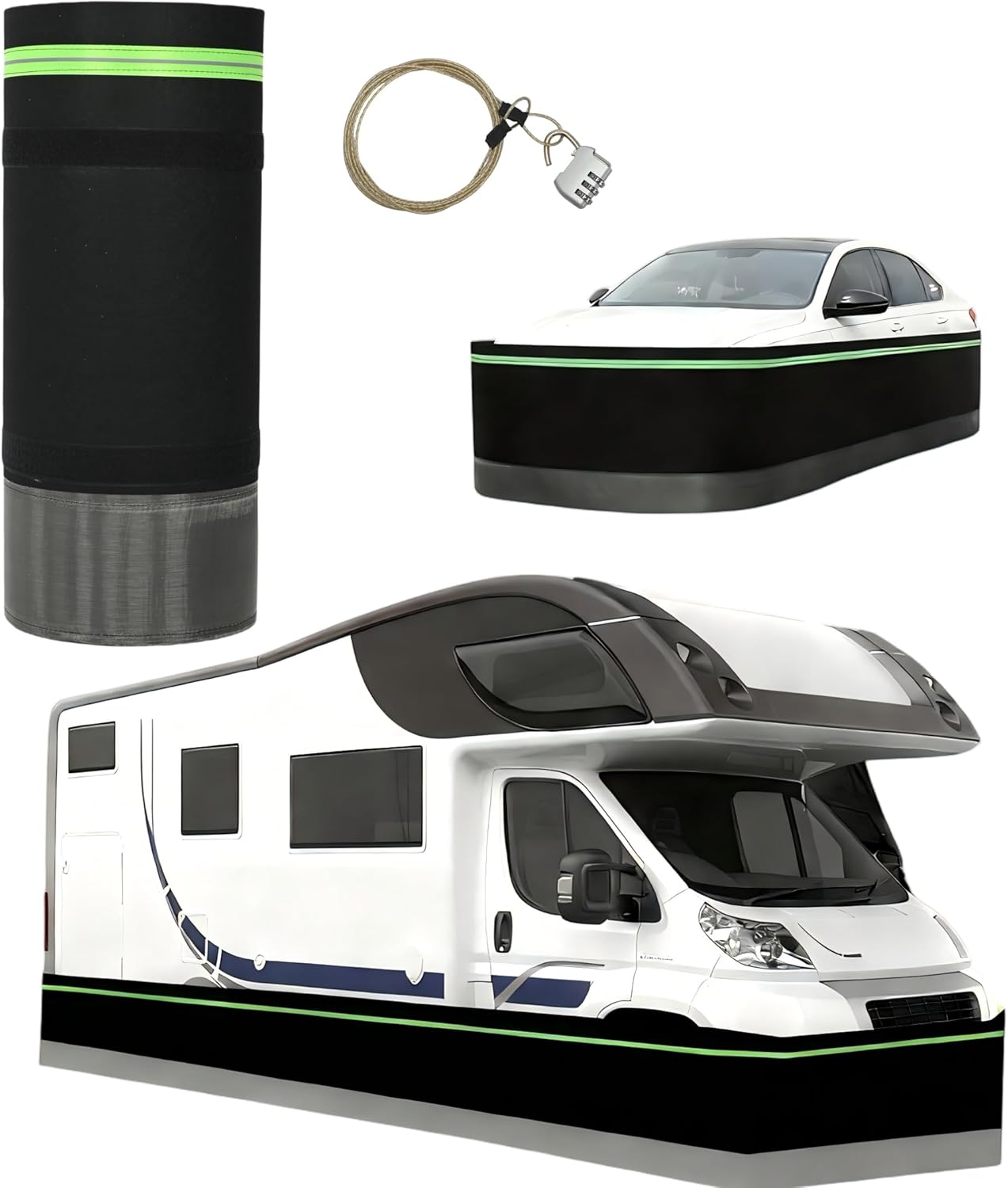 2.62*52.5ft Rv Skirting For Winter, Easy-Fence Rv Skirting For Travel Trailer Motorhomes,Skirting For Rv With Lock Bottom Iron Mesh,Camper Skirting With Reflective Strip Outdoor Parking (52.5ft/16m)