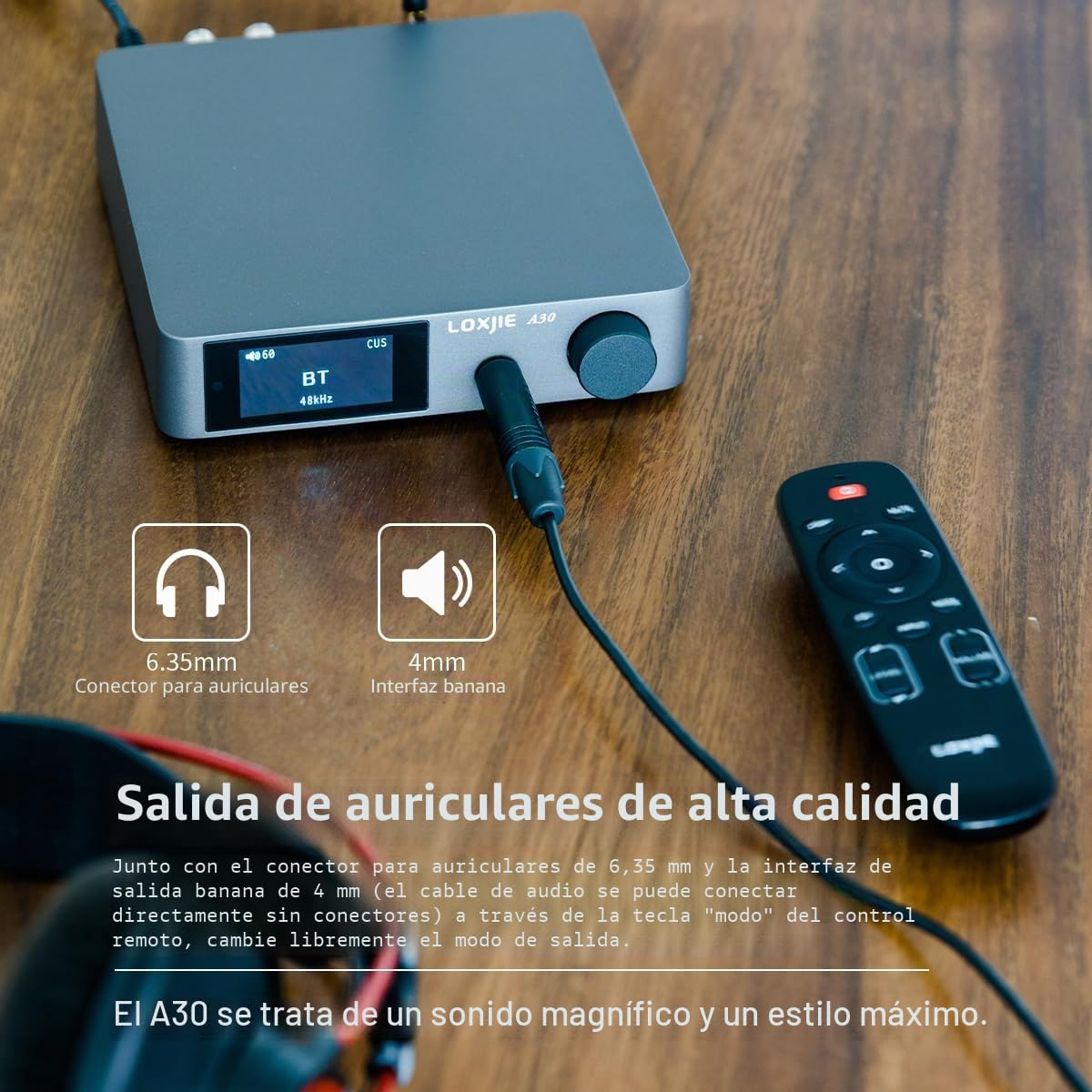 LOXJIE A30 MA12070 Audio estéreo de escritorio DAC y amplificador de auriculares HiFi compatible con APTX NJW1194 Bluetooth 5.0 con control remoto