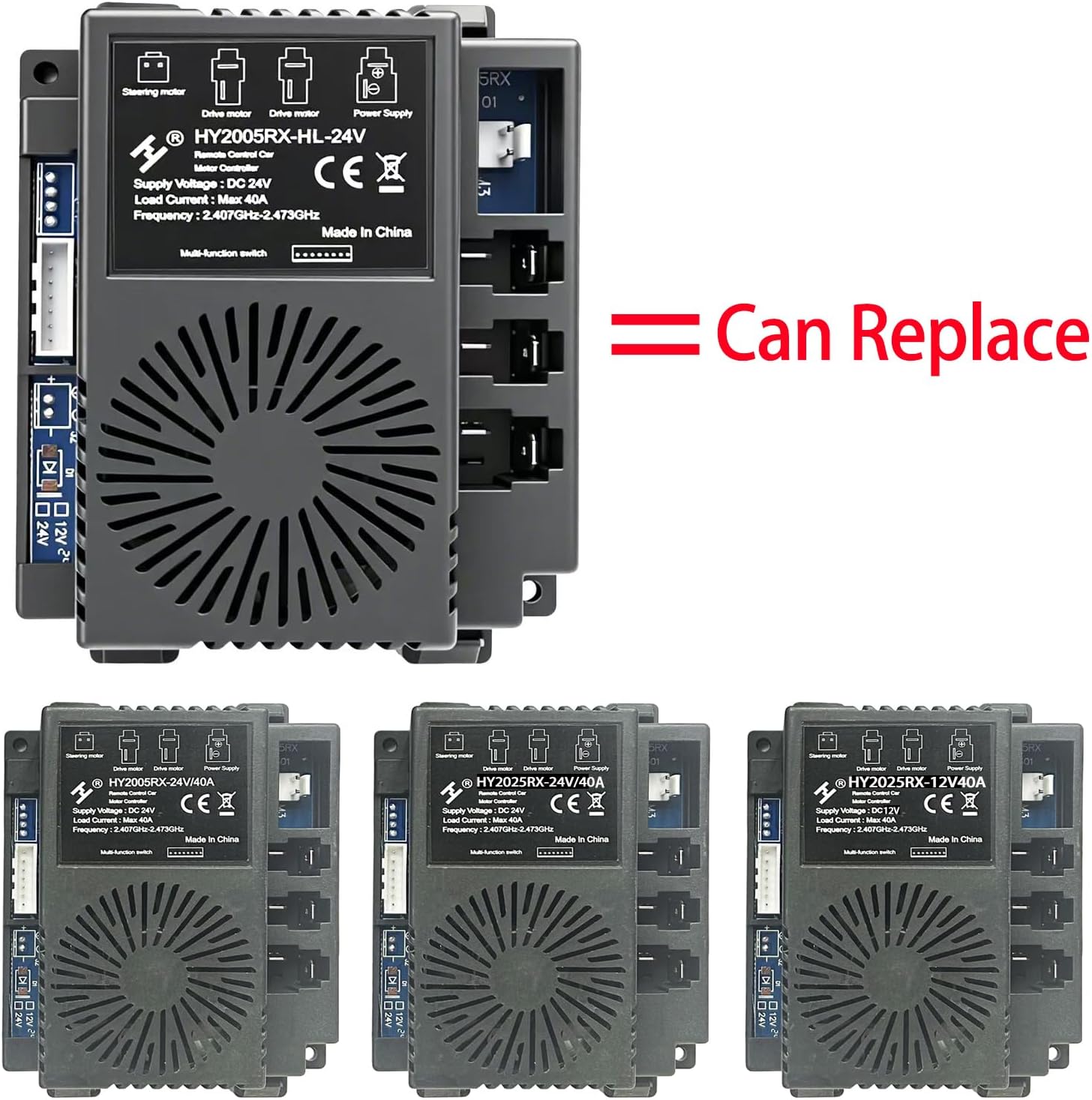 HY2005RX-HL-24V/HY2005RX-24V/40A 24V Control Board Box Conversion Kit for Ride on Toy Remote Car Power Wheels Upgrade 12V to 24V Replacement Parts,2.4G Bluetooth,Receiver,High Power