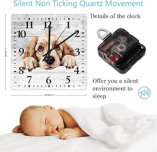 Miniatura 9 de COCOKEN Square Wall Clock Chow Chow Large Wall Clock Pet Dog 10.6in Square Silent Non-Ticking Unique Wood Clock for Home Office Classroom School