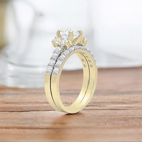 Miniatura 4 de Dazzlingrock Collection Conjunto de anillos de mujer de 5 piedras con circonita cúbica redonda de 3.00 ctw (piedra central de 0.236 in) en oro