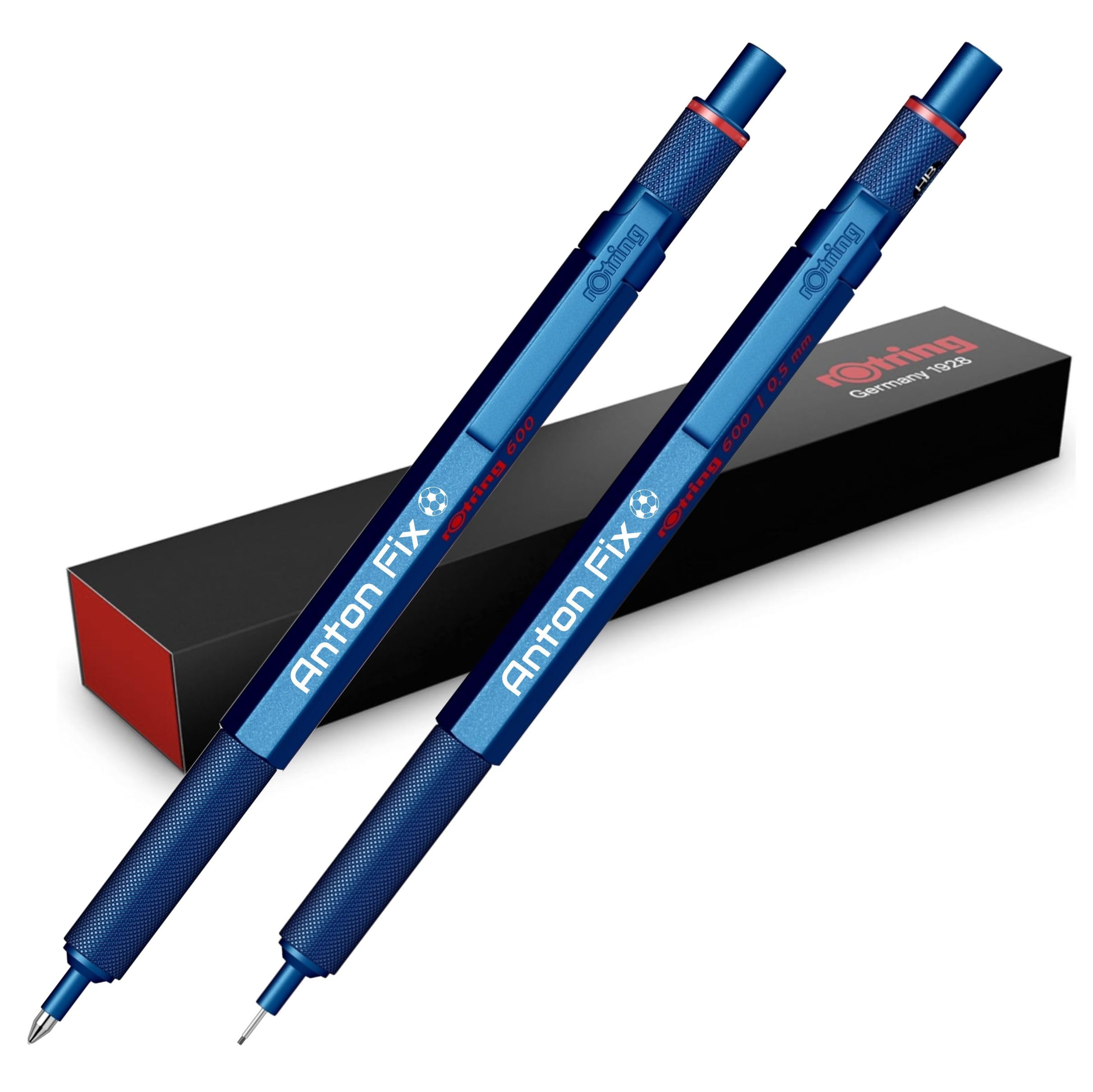rOtring Set di 600 penne a sfera e portamine meccaniche con incisione, set di scrittura in metallo di alta qualità, regalo per ufficio, studio e tecnica (blu)