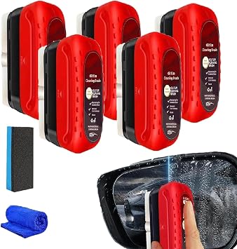 Glass Cleaner, 150mL Wind Shield Cleaner, Car Oil Film, Universal Glass Cleaning Wipe Board, Automotive Oil Film Cleaning Brush Red,5pcs