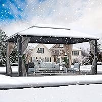 Vista 7 de MELLCOM Gazebo de techo rígido de 12 x 16 pies, gazebo de aluminio de doble techo de policarbonato, glorieta de toldo impermeable para exteriores