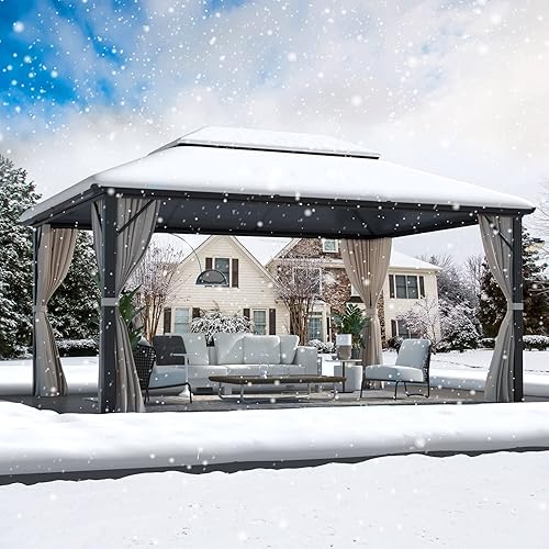 Miniatura 7 de MELLCOM Gazebo de techo rígido de 12 x 16 pies, gazebo de aluminio de doble techo de policarbonato, glorieta de toldo impermeable para exteriores