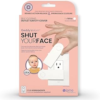 Shut Your Face Baby Proof Outlet Cover for 2-SCREW OUTLETS by Geddy’s Mom | Self-Closing Child Safety Outlet Covers | Doub...