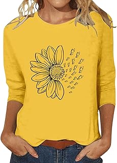Camisetas para mujer, cuello redondo, manga 3/4, camisetas básicas de verano, informales, lisas