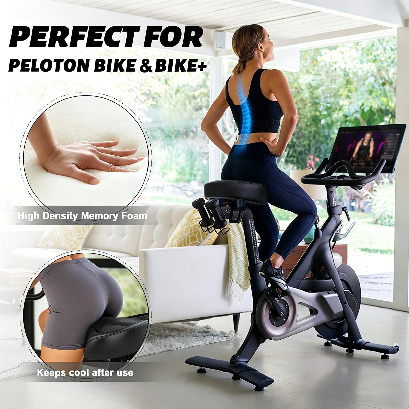 Coussin de selle de vélo sans nez pour hommes et femmes - Rembourrage et confort supplémentaires, selle de vélo large, selle surdimensionnée confortable pour vélos Peloton, vélos d'exercice, vélos