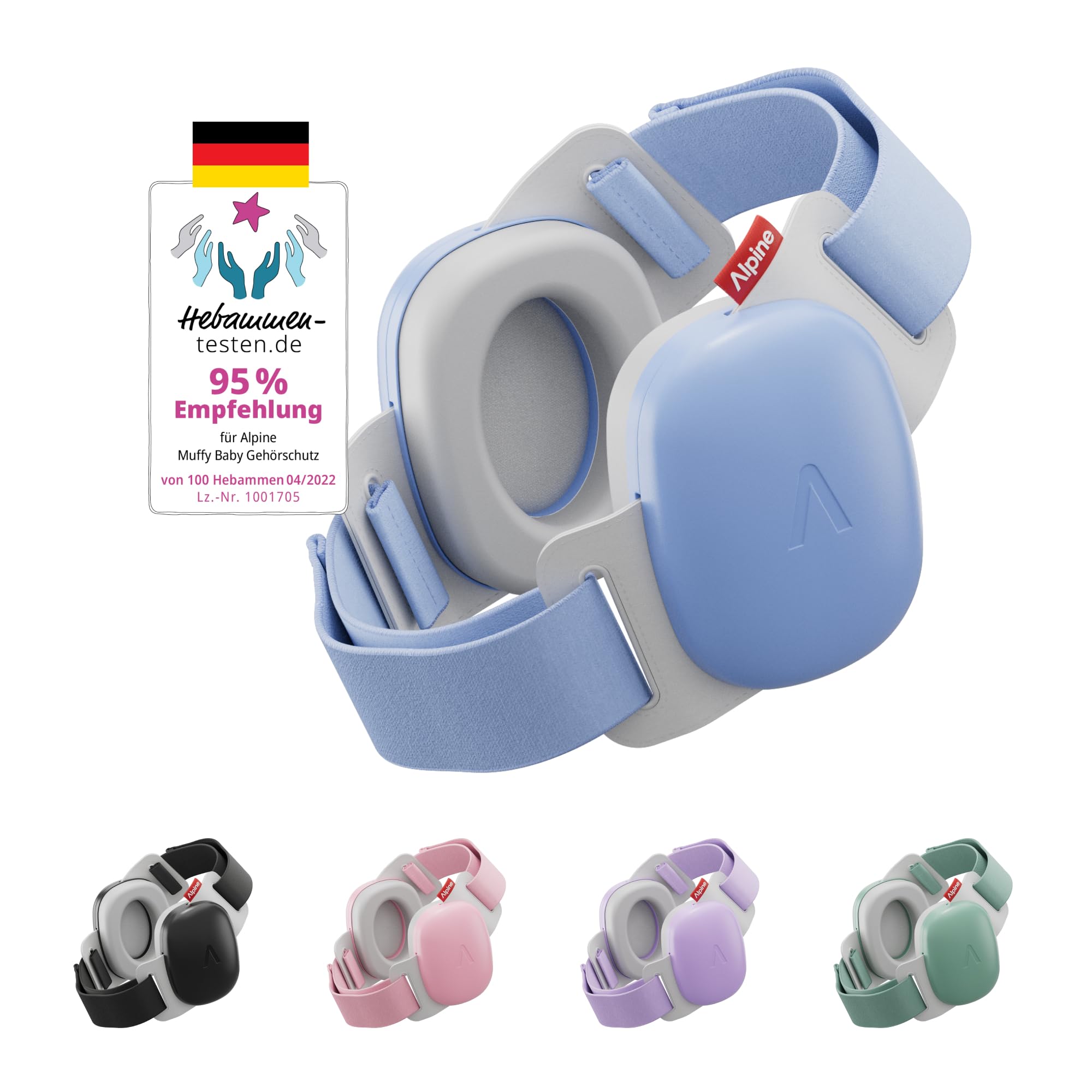 Alpine Muffy Baby Komfort - Gehörschutz für Babys & Kleinkinder - Getestet in Deutschland - Einzigartiges Kopfband für Sicheren & Bequemen Sitz - Verstellbar <48 Monate - Kopfhörer Lärmschutz, Blau