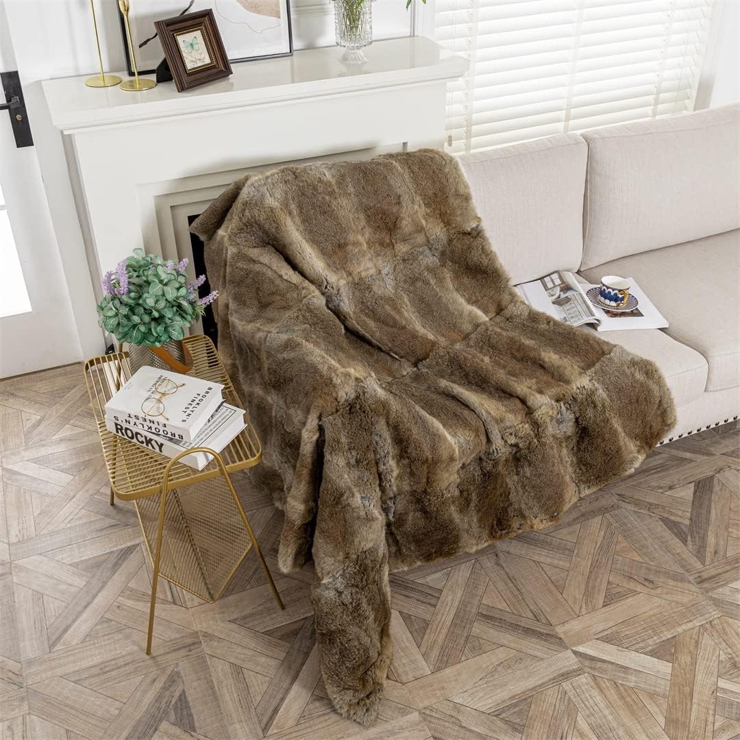Fur Blanket Throw for Couch Yellow Rabbit Hide Fur Throw Blanket Fuzzy Fluffy Super Soft Furry Plush Decorative Comfy Shag Thick Sherpa Shaggy Throws and Blankets for Sofa, Bed, 55.12x62.99 inch - Image 2