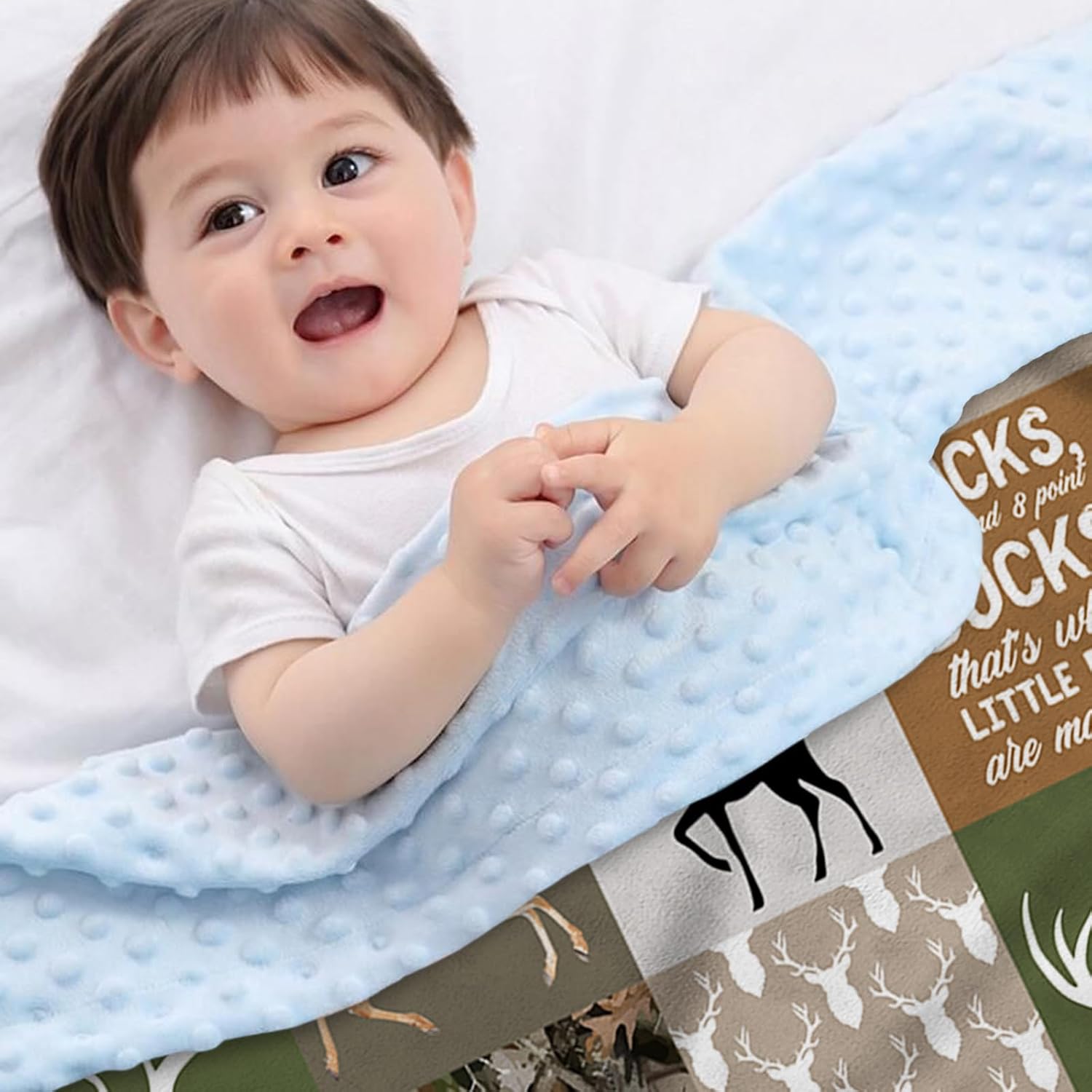 Personalized Baby Blankets for Boys Girls, Custom Name Multi-Grid Deer Baby Blanket, Soft Receiving Blanket for Newborns and Toddlers, Ideal for Baby Showers and Nursery Decor