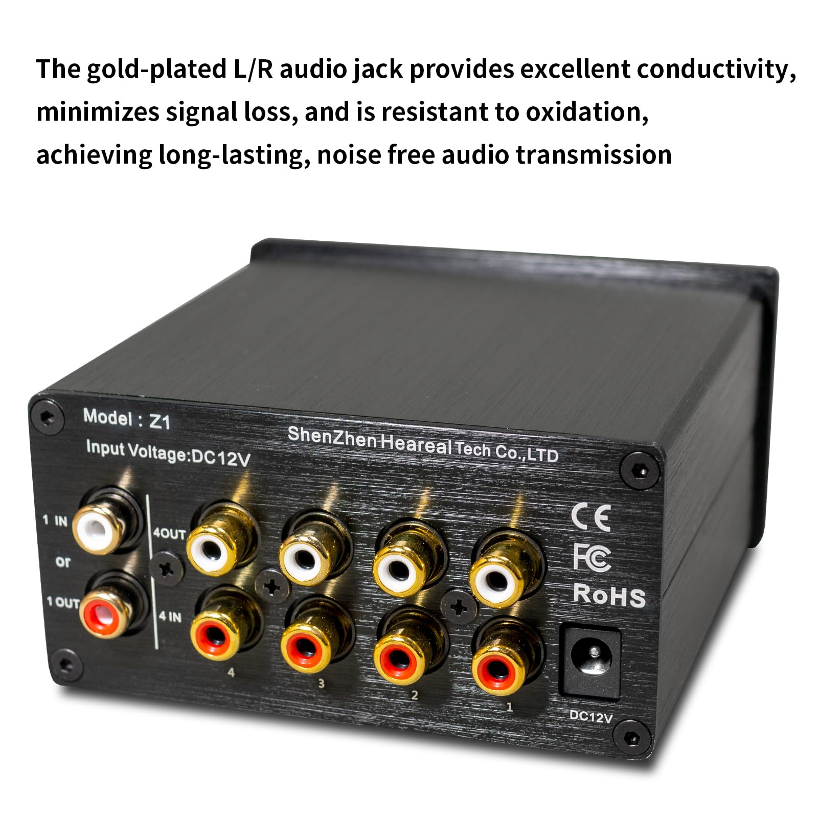 Selettore di commutazione audio RCA, 4 in 1 Out/1 in 4 Out, connettori placcati oro, guscio in alluminio, nessuna perdita di segnale, per amplificatore lettore CD Home Theater (4 in 1-out/1-in-4-out)