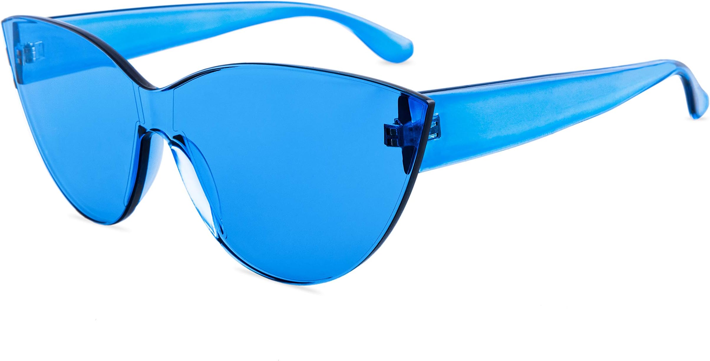 Colorful One Piece Rimless Transparent Cat Eye Sunglasses for Women Tinted Candy Colored Glasses …