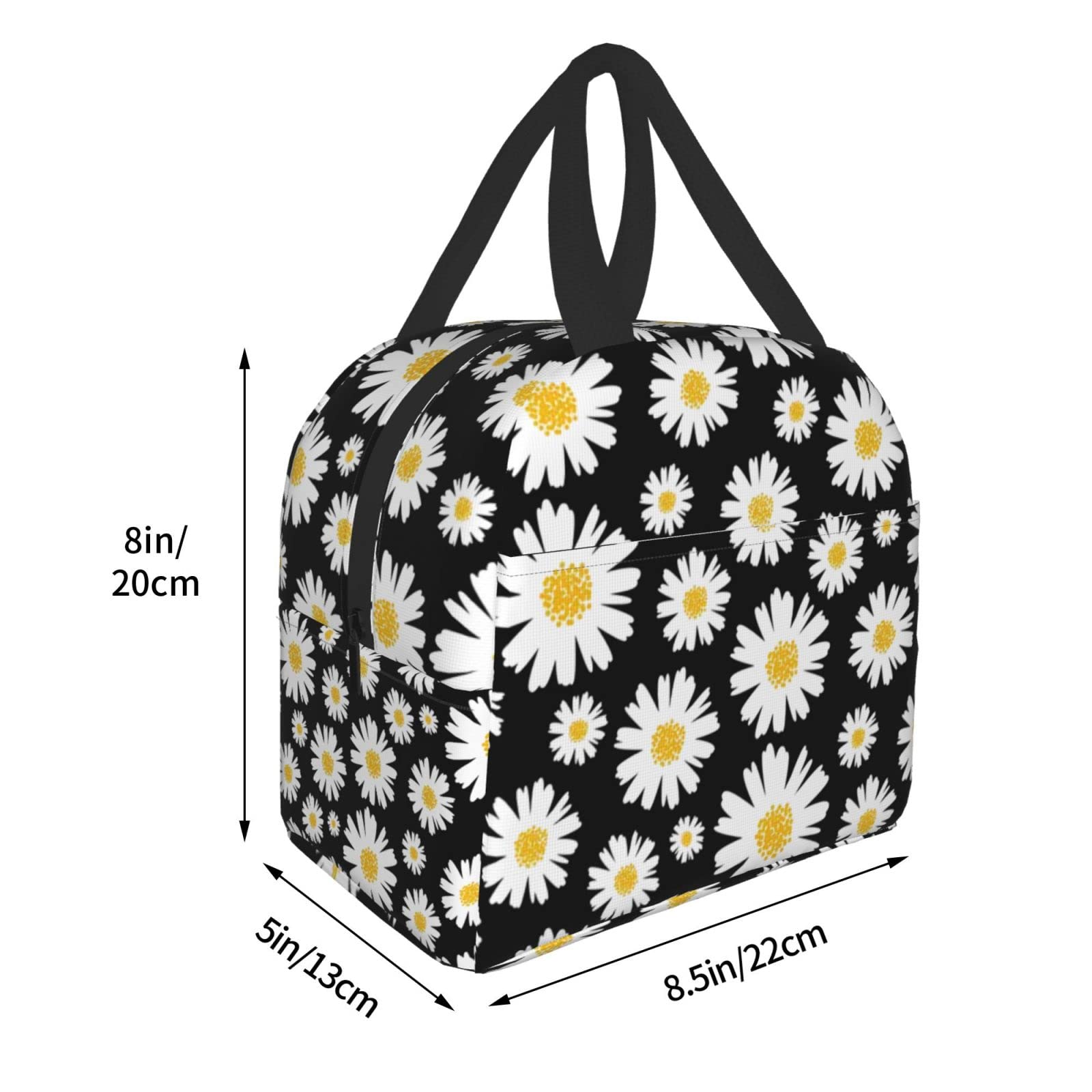 MLPKOI Borsa Termica Porta Pranzo, Borsa per Il Pranzo di Grande Capacità Riutilizzabile Borsa Termoisolante a Prova di Perdite per Lavoro, Picnic O Viaggio ( Margherita Nera