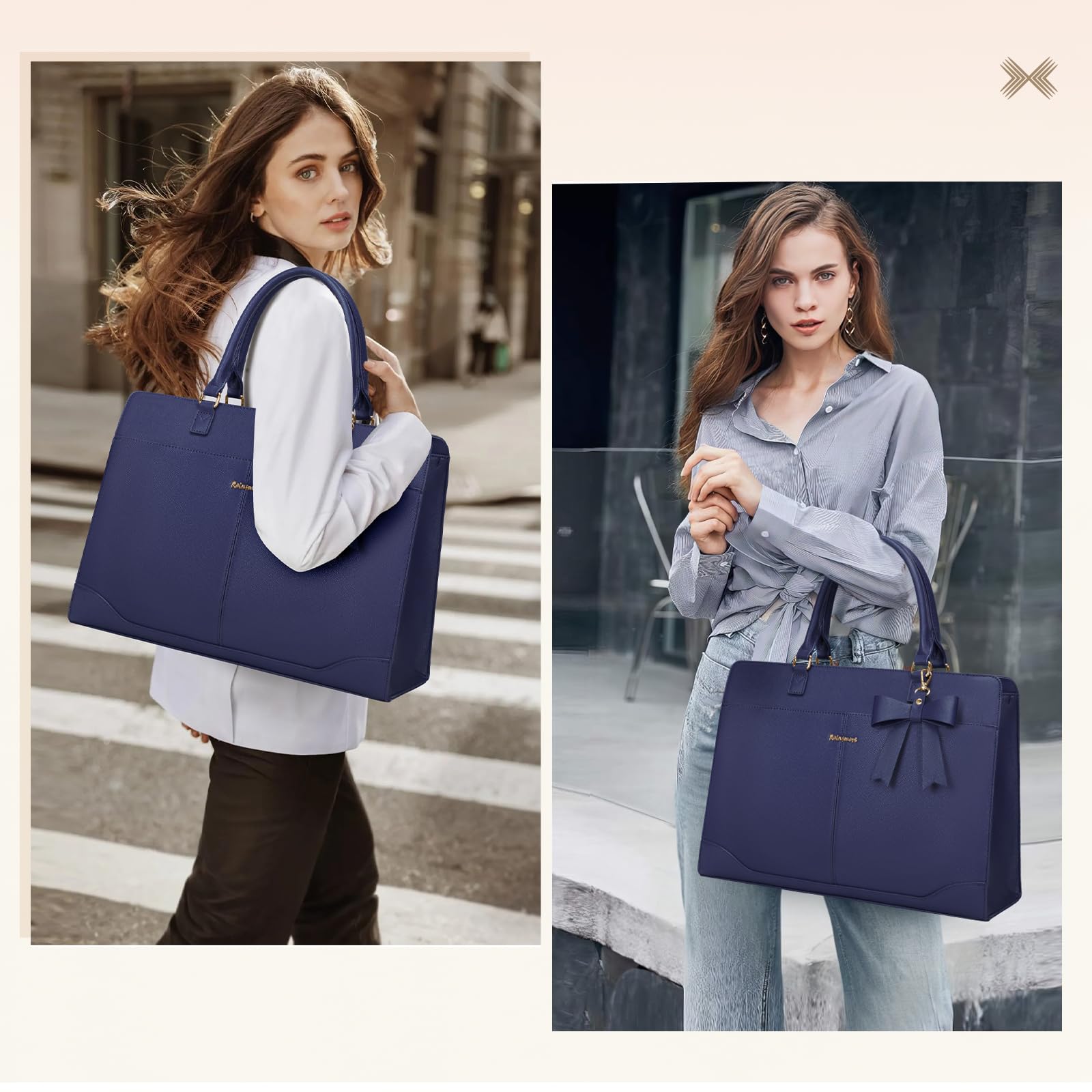 RAINSMORE Bolso Universidad Mujer Grande Impermeable Bolso portatil Mujer 15,6 Pulgadas PU Cuero Trabajo Shopper Tote Bag para Oficina